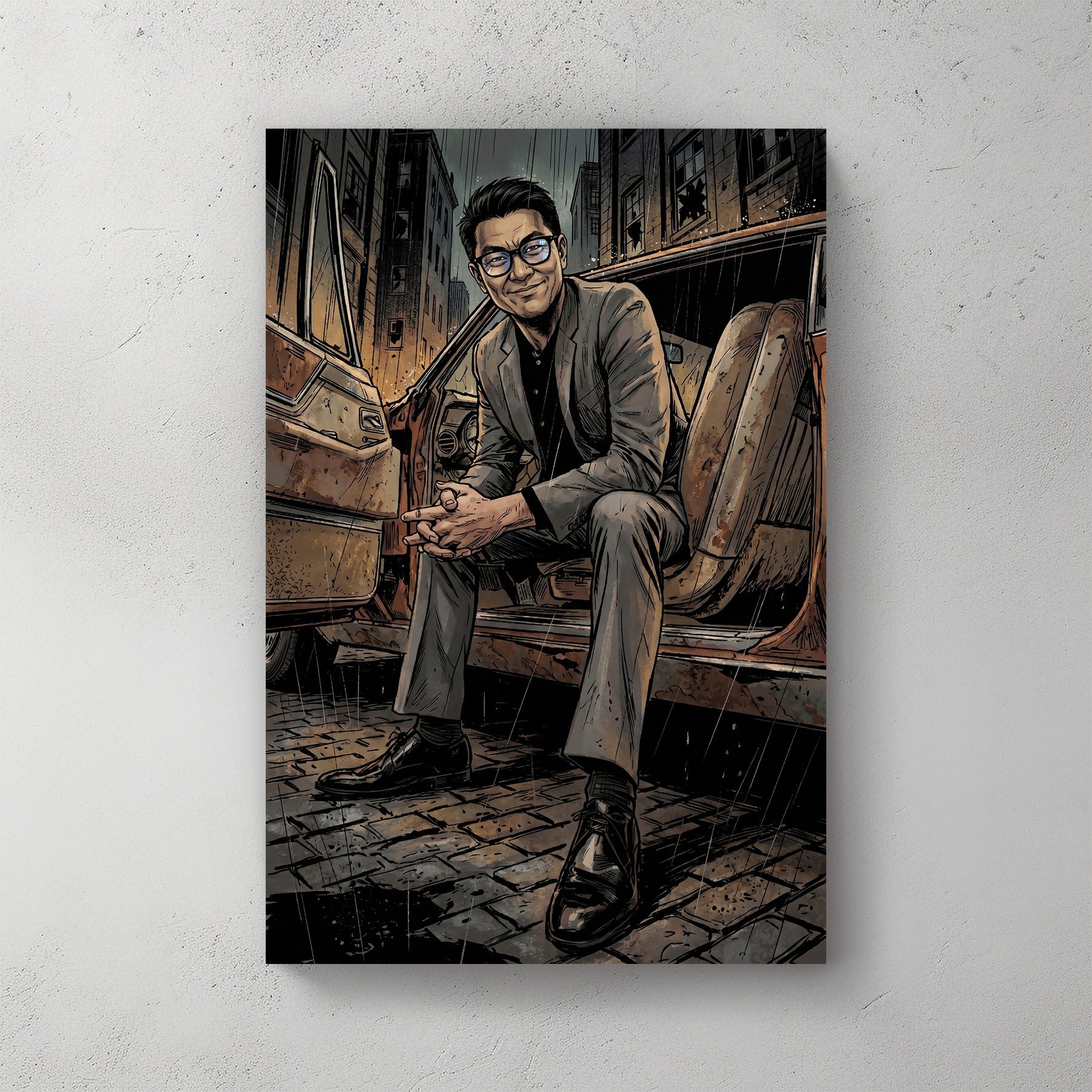 Custom gentleman portrait in comic book noir style — personalized wall art from your photo