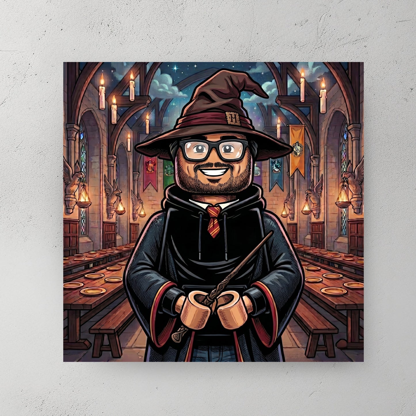 Custom wizard portrait in cartoon style — personalized wall art from your photo