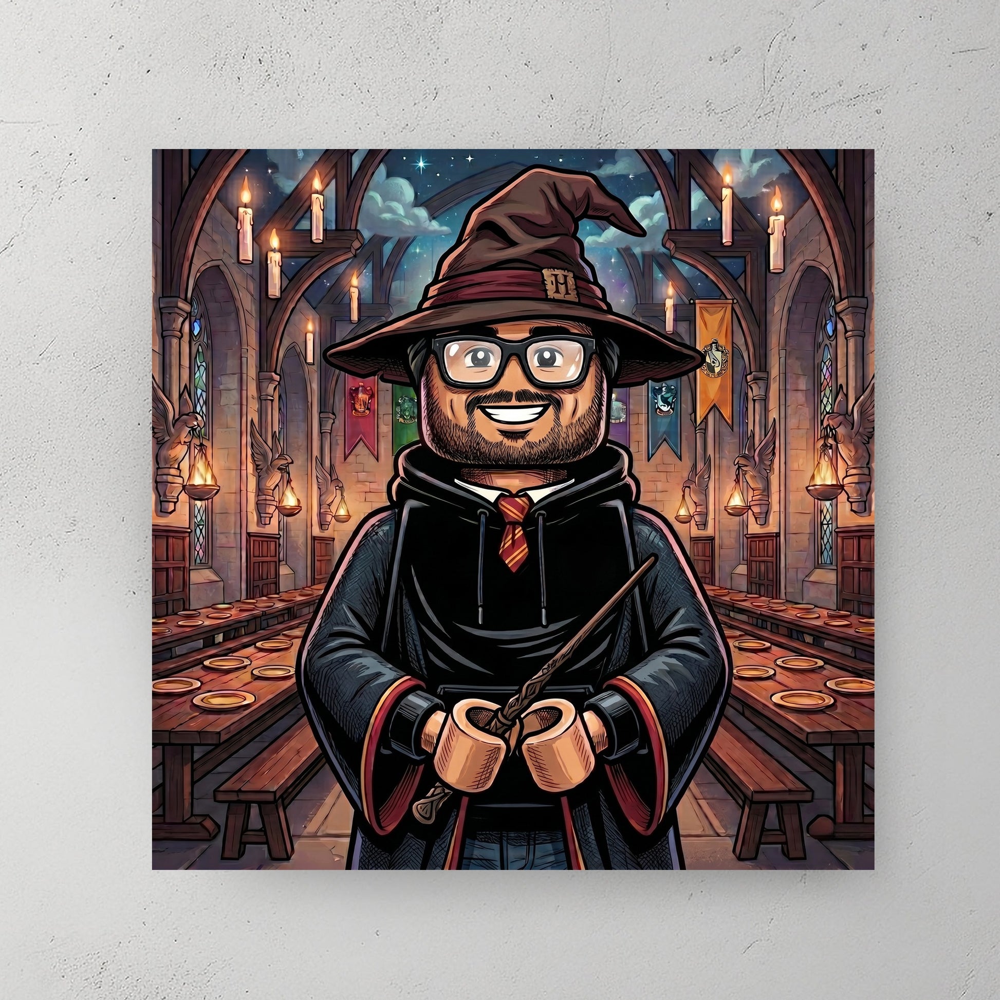 Custom wizard portrait in cartoon style — personalized wall art from your photo