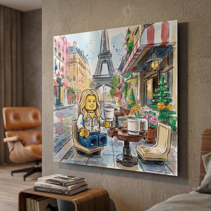 Custom Paris travel portrait in watercolour sketch style printed on metal — personalized wall art from your photo