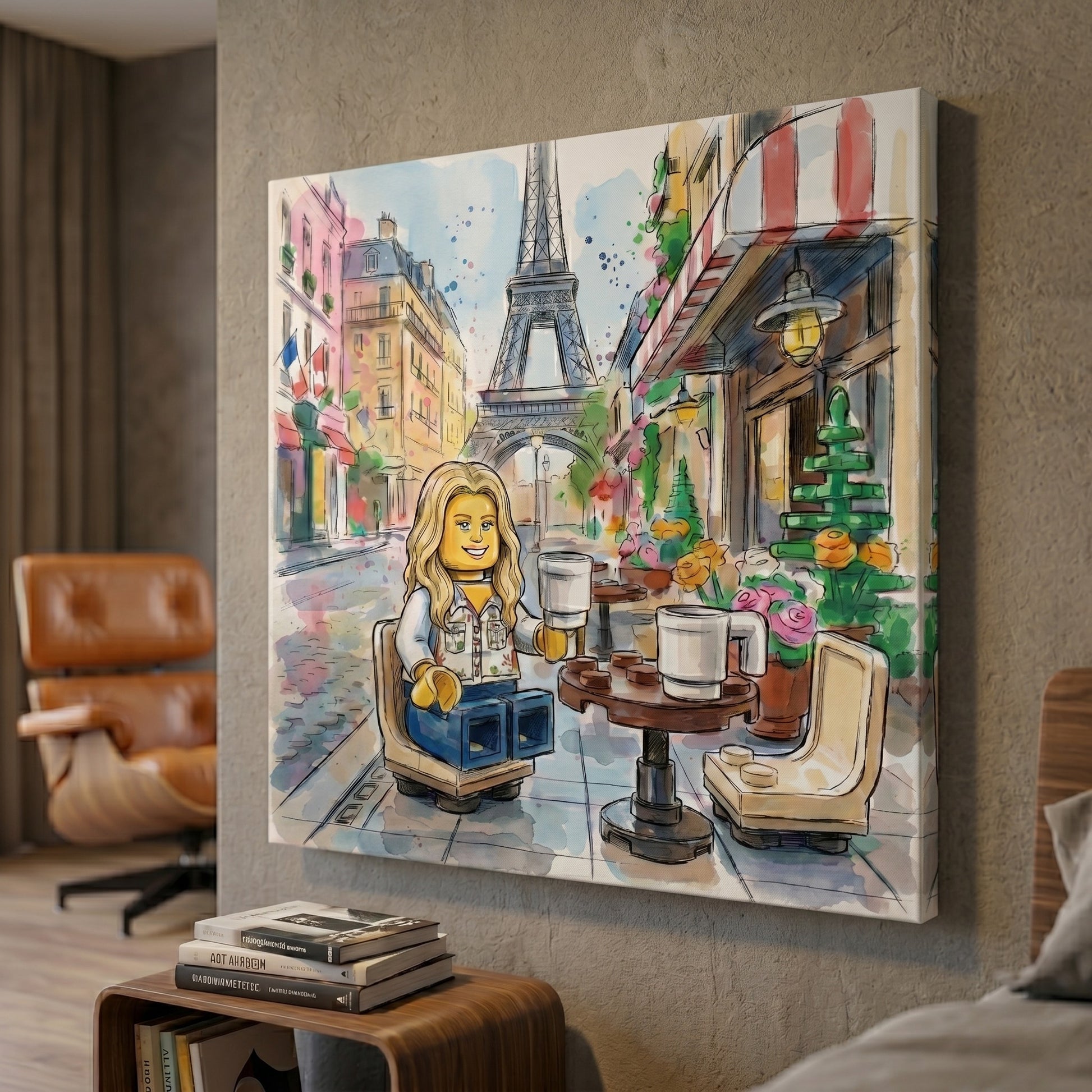 Custom Paris travel portrait in watercolour sketch style printed on canvas — personalized wall art from your photo