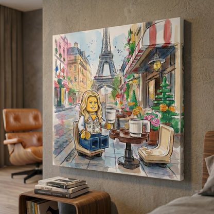 Custom Paris travel portrait in watercolour sketch style printed on canvas — personalized wall art from your photo