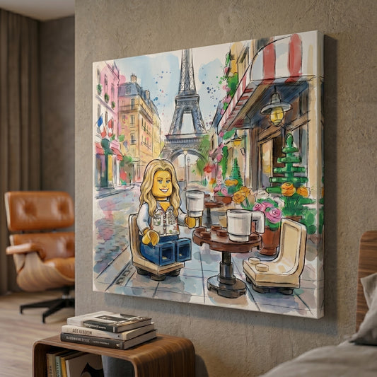 Custom Paris travel portrait in watercolour sketch style printed on canvas — personalized wall art from your photo