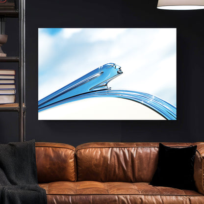 Vintage Pontiac Hood Ornament canvas wall art print styled in a modern interior