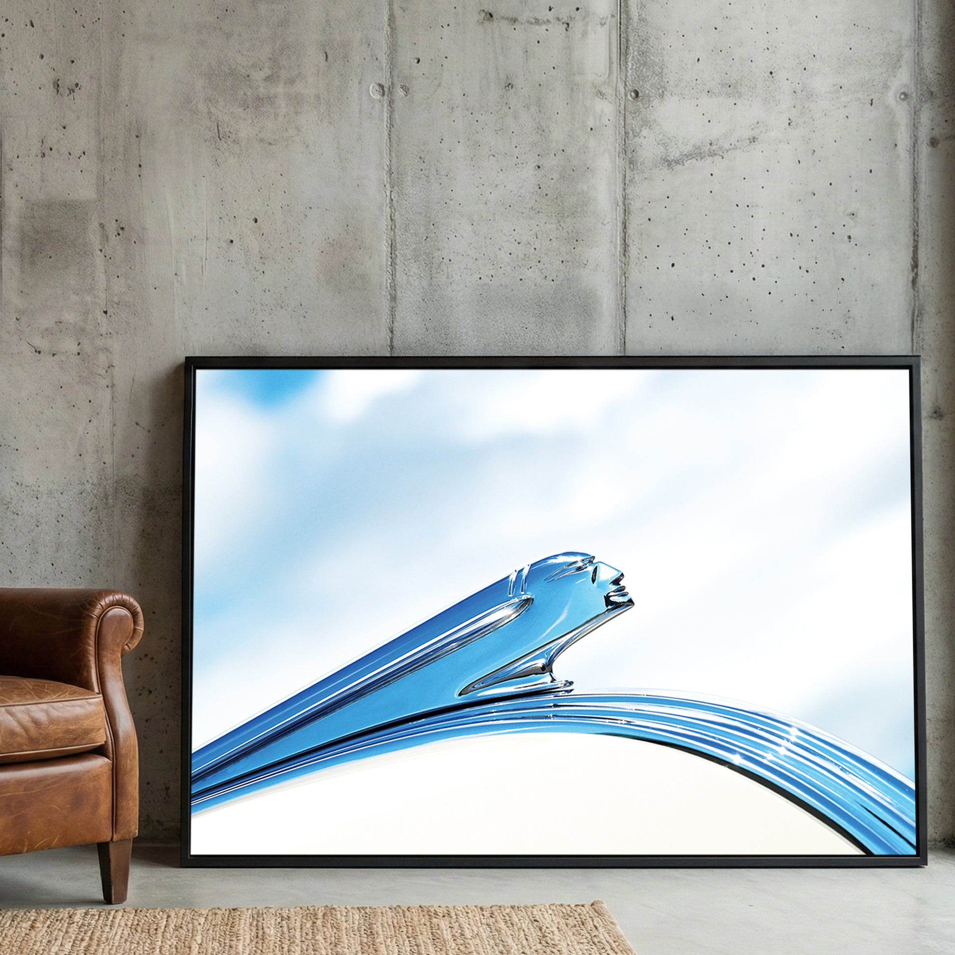 Vintage Pontiac Hood Ornament framed canvas wall art print in a gallery-style display