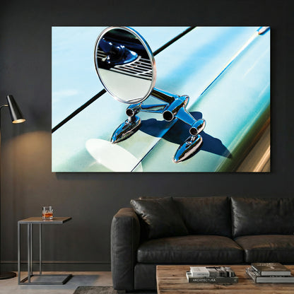 Classic Car Chrome Mirror canvas wall art print displayed in a styled living room