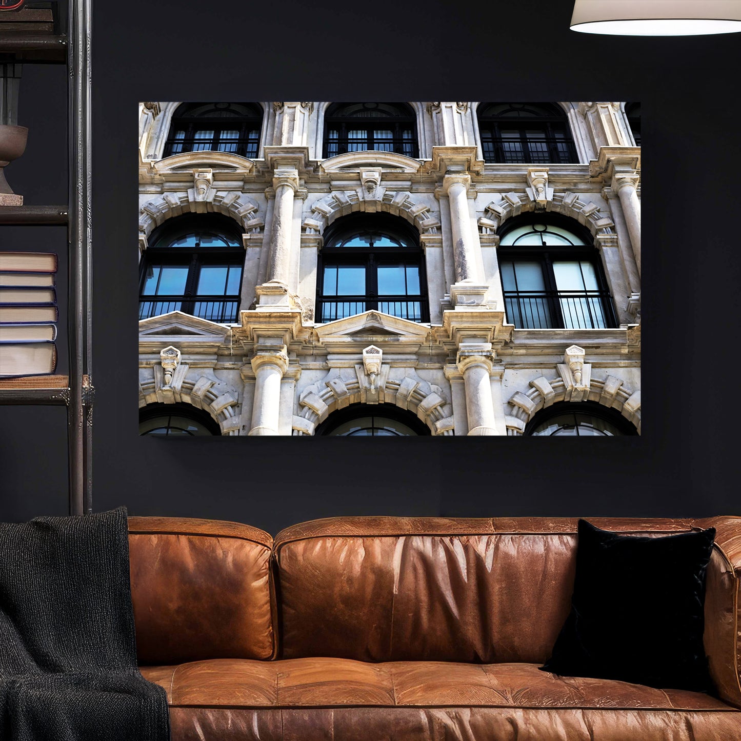 Montreal Heritage Architecture canvas wall art print styled in a modern interior