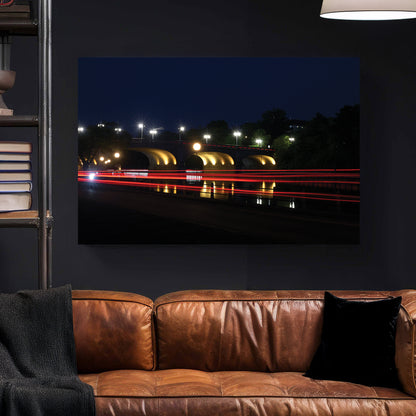 Ottawa Bridge Light Trails canvas wall art print styled in a modern interior