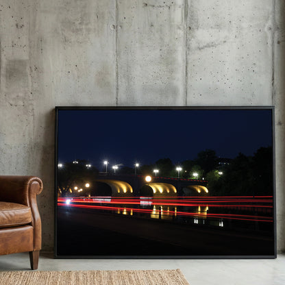 Ottawa Bridge Light Trails framed canvas wall art print in a gallery-style display