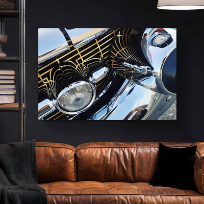 Classic Chrome Grille canvas wall art print styled in a modern interior