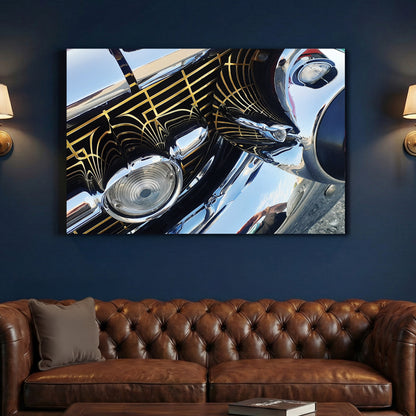 Classic Chrome Grille canvas wall art print above a sofa in a contemporary living room
