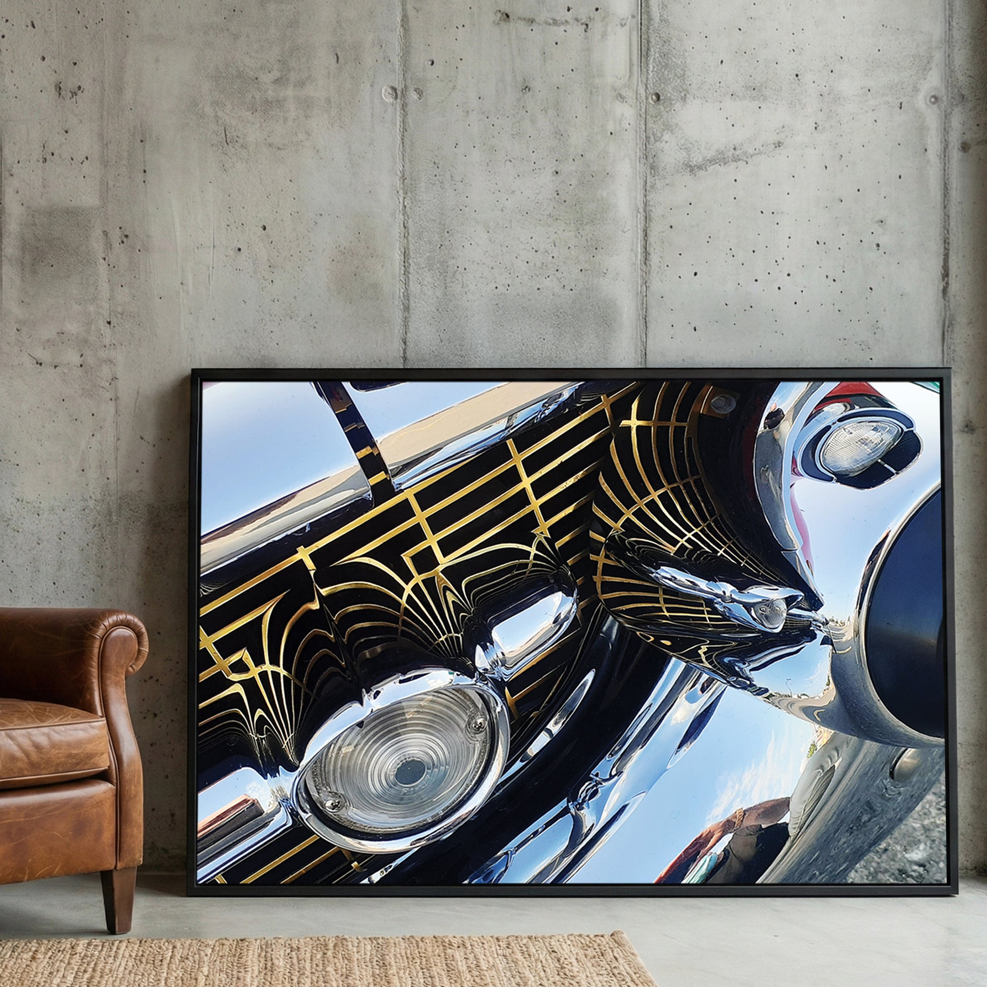 Classic Chrome Grille framed canvas wall art print in a gallery-style display