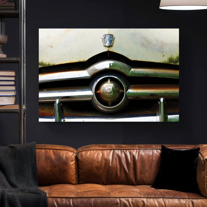 Rustic Ford Grille canvas wall art print styled in a modern interior