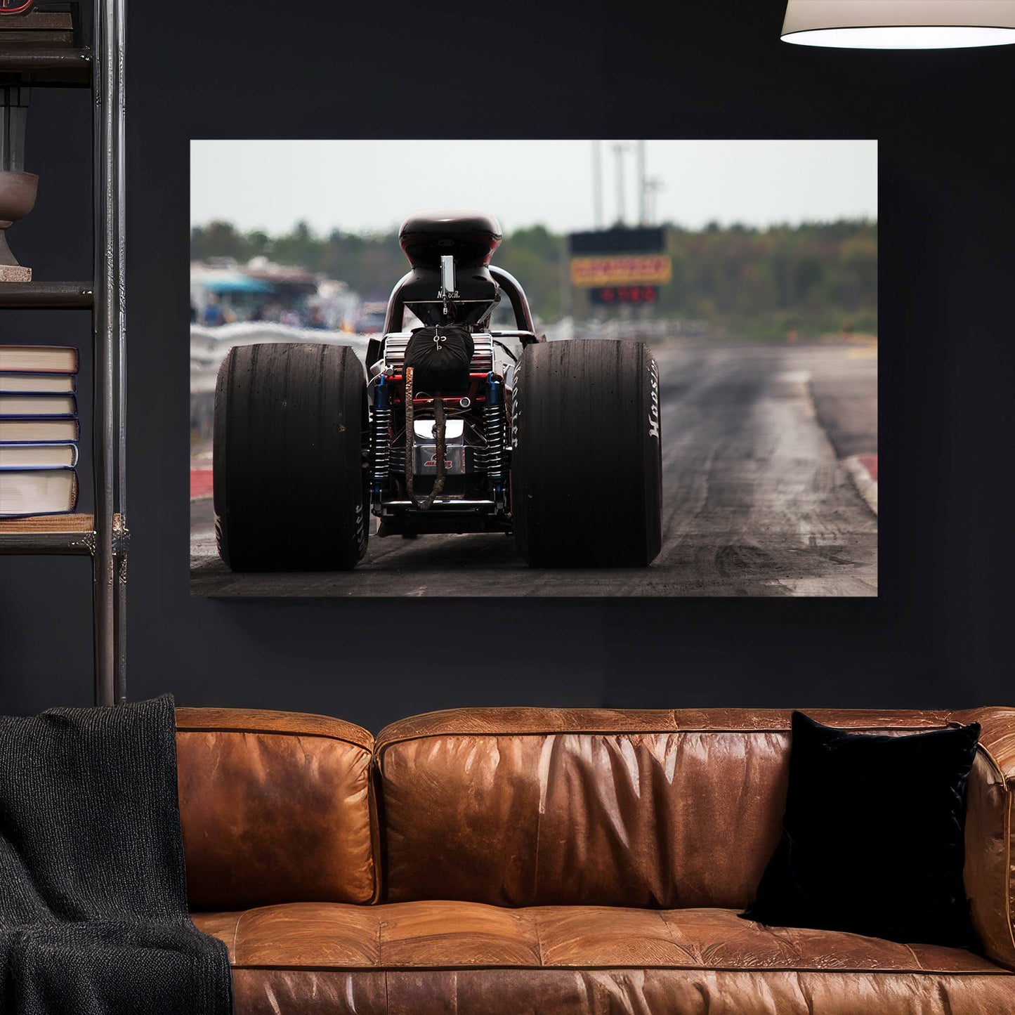 Top Fuel Dragster canvas wall art print styled in a modern interior