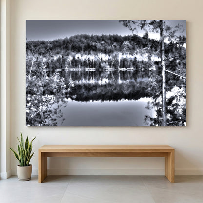 Gatineau River Reflection canvas wall art print displayed in a styled living room