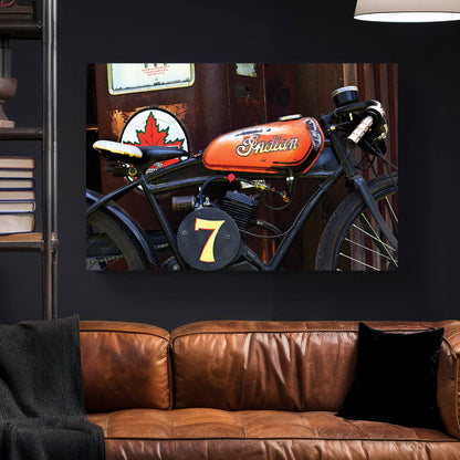 Vintage Indian Motorcycle canvas wall art print styled in a modern interior