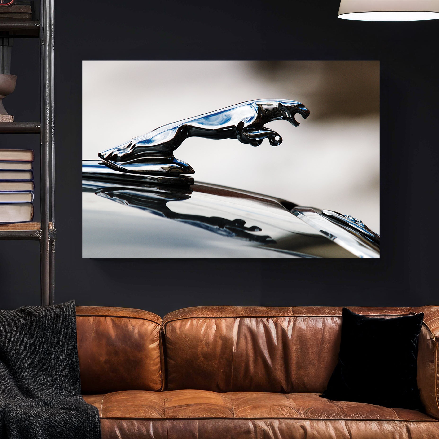 Jaguar Hood Ornament canvas wall art print styled in a modern interior
