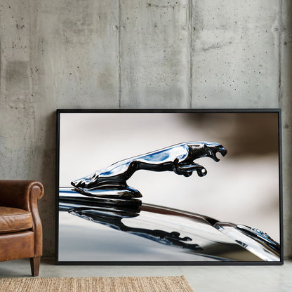 Jaguar Hood Ornament framed canvas wall art print in a gallery-style display