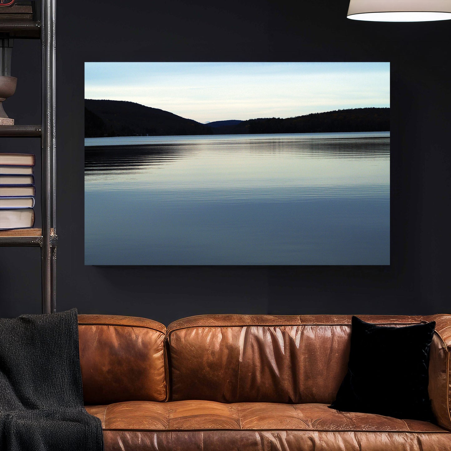 Meech Lake Dusk canvas wall art print styled in a modern interior