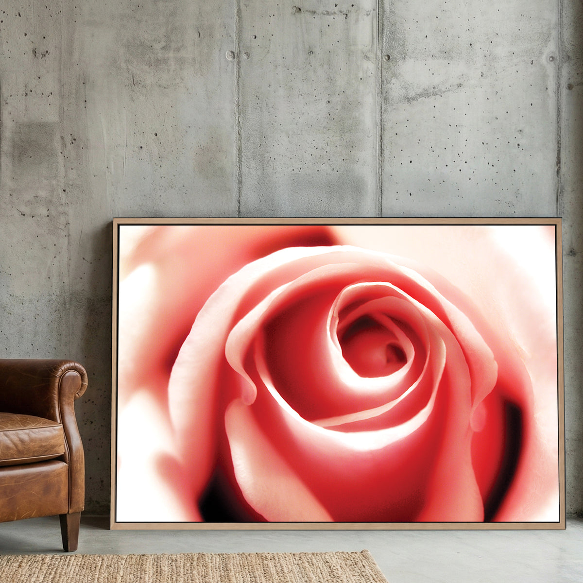 Pink Rose Soft Focus canvas wall art print displayed in a styled living room