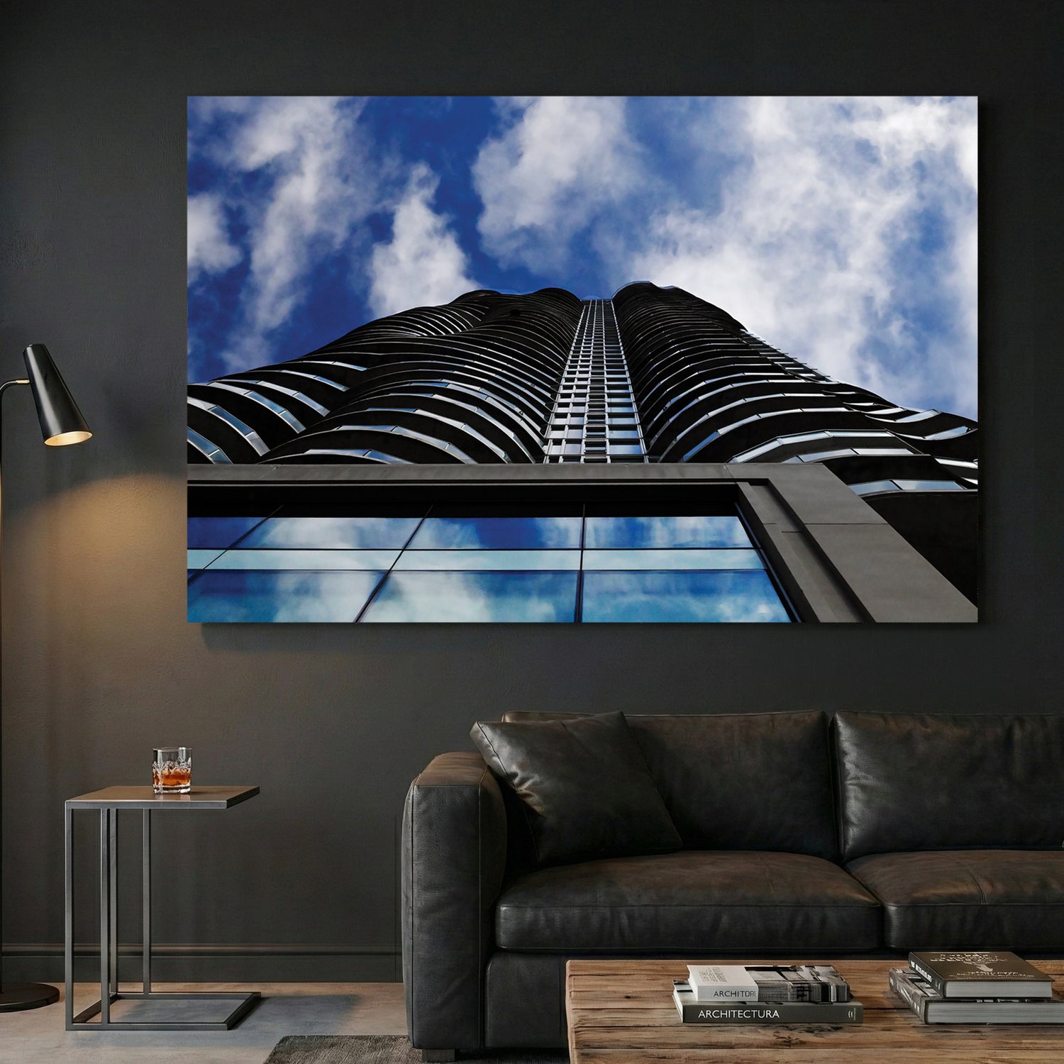 Skyward Tower canvas wall art print displayed in a styled living room