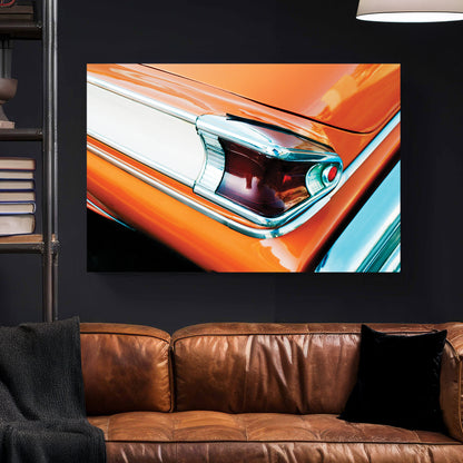 Orange Classic Car Taillight canvas wall art print styled in a modern interior