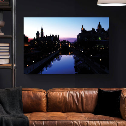 Rideau Canal Twilight canvas wall art print styled in a modern interior
