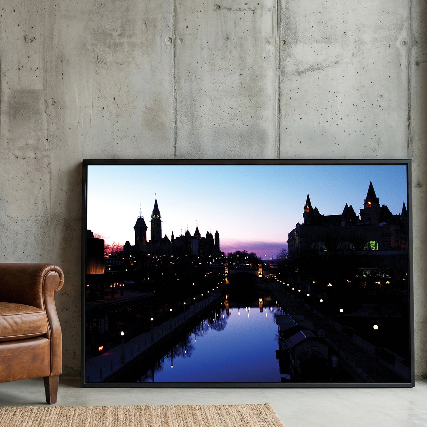 Rideau Canal Twilight framed canvas wall art print in a gallery-style display