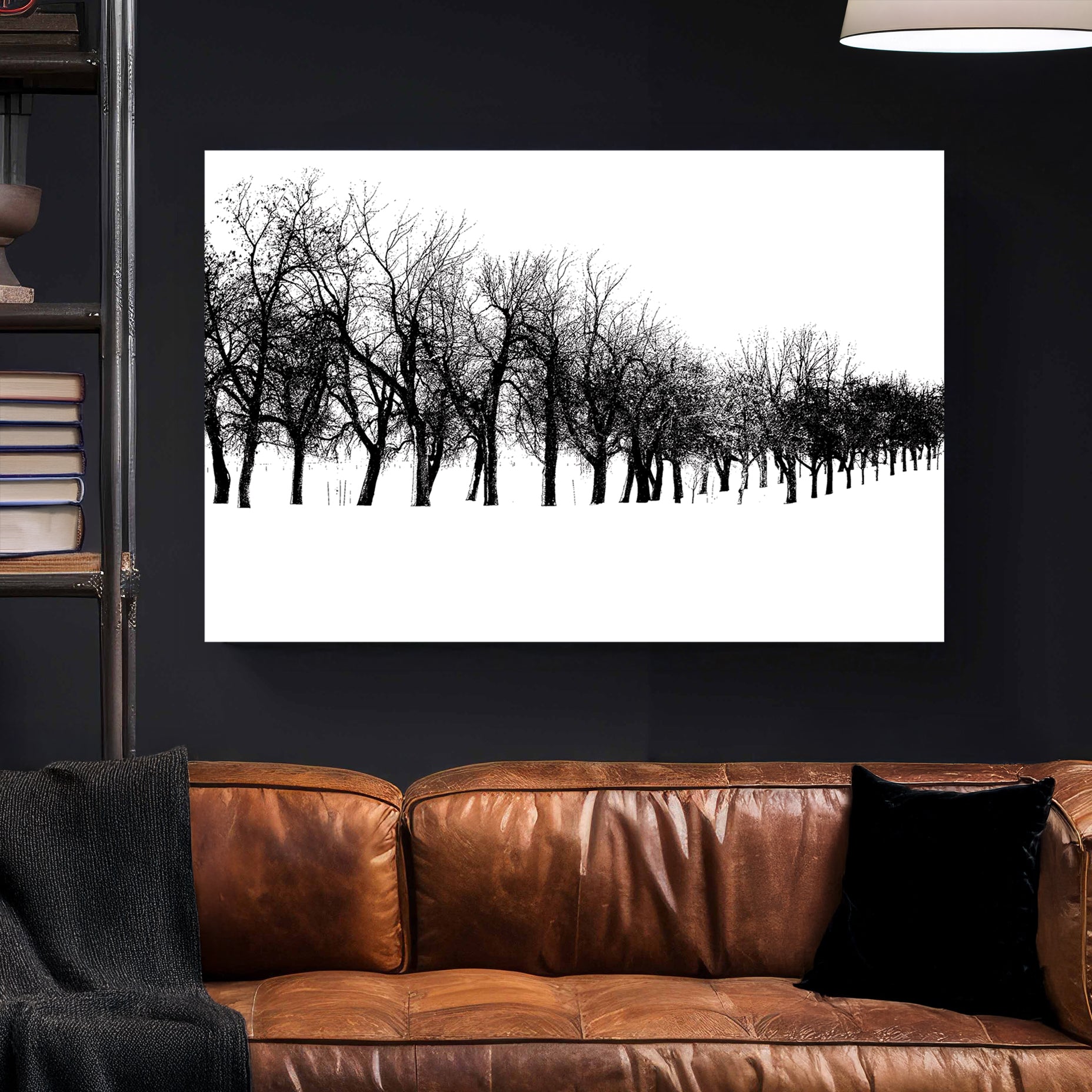 Winter Tree Line canvas wall art print styled in a modern interior