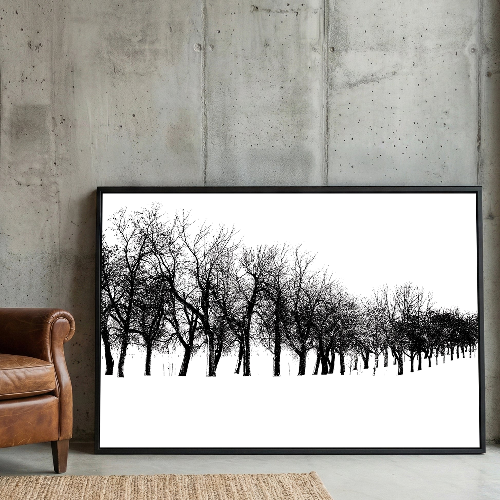 Winter Tree Line framed canvas wall art print in a gallery-style display