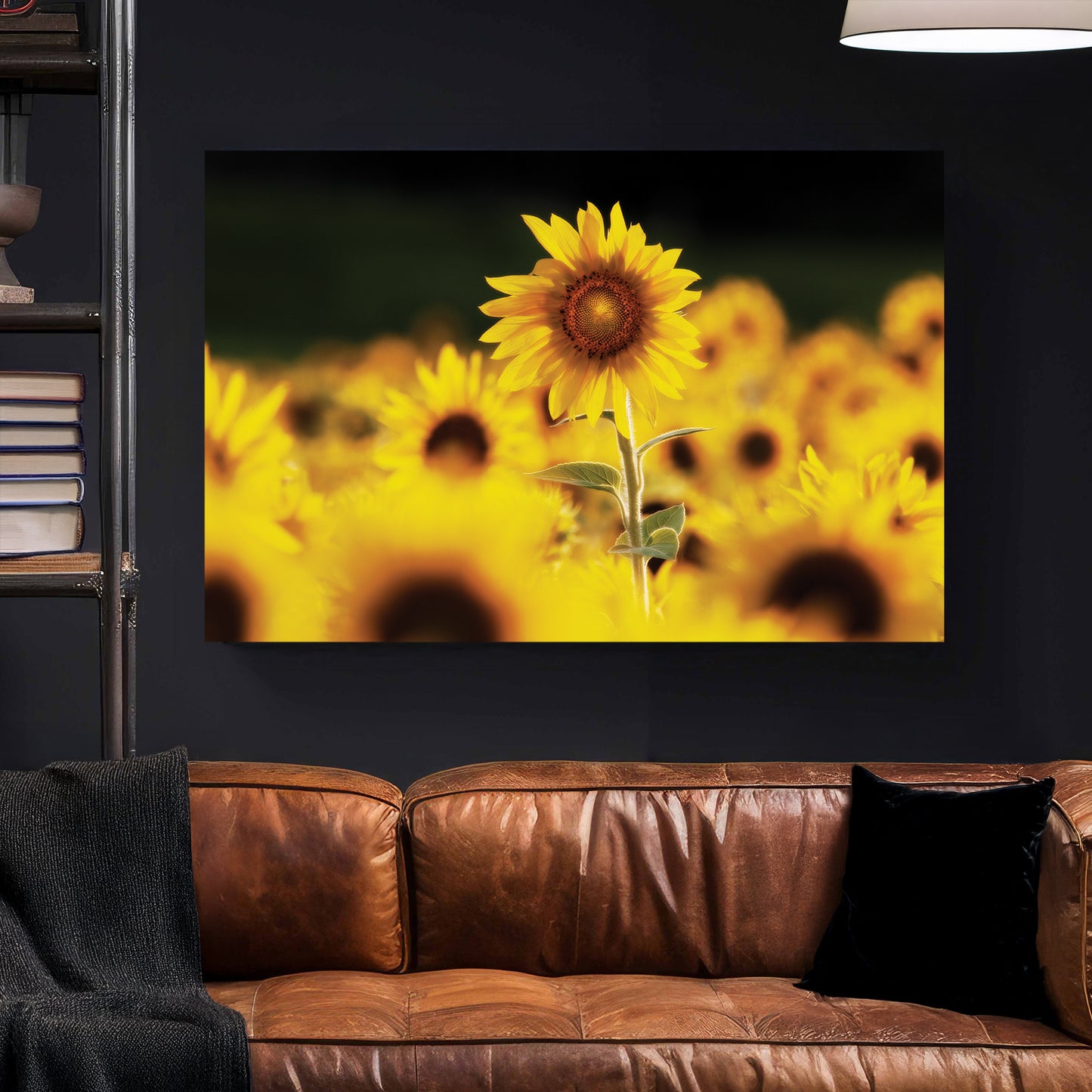 Sunflower Field canvas wall art print styled in a modern interior