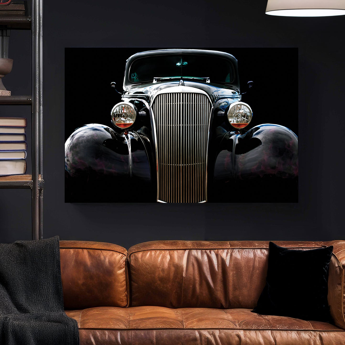 Vintage Chevy Hot Rod canvas wall art print styled in a modern interior