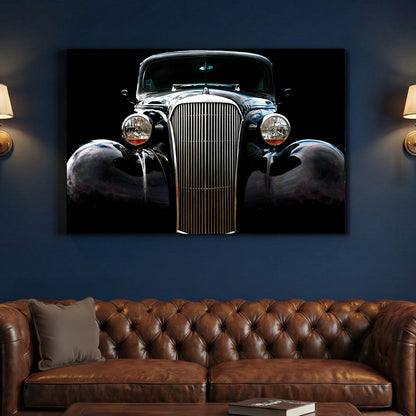Vintage Chevy Hot Rod canvas wall art print above a sofa in a contemporary living room