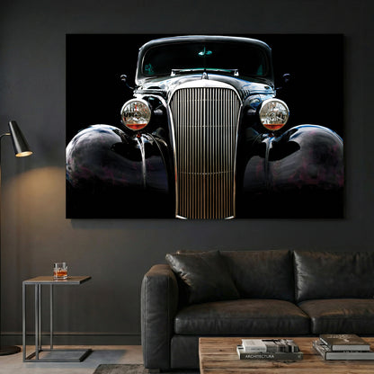 Vintage Chevy Hot Rod canvas wall art print displayed in a styled living room