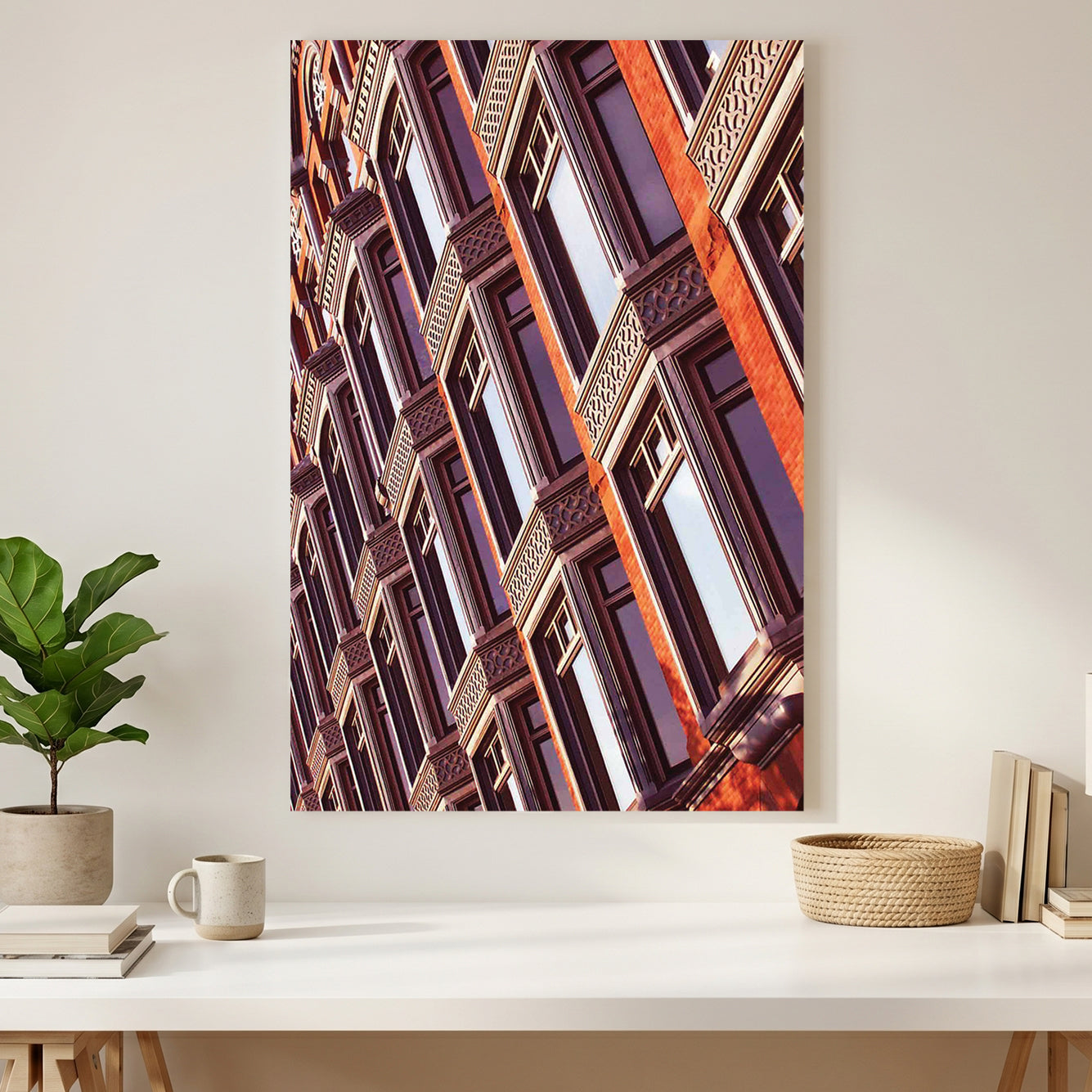 Heritage Brick Facade canvas wall art print styled in a modern interior