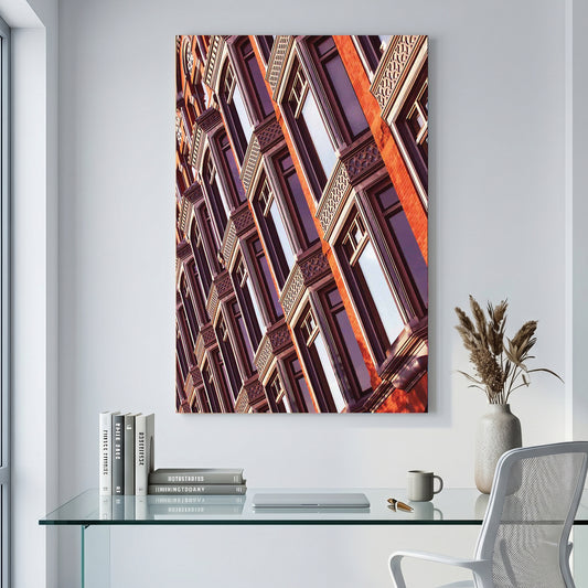 Heritage Brick Facade canvas wall art print displayed in a styled living room