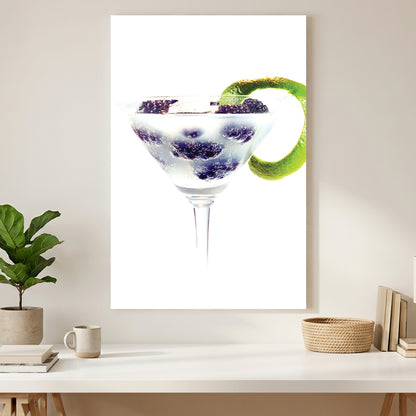 Blackberry Gin Cocktail canvas wall art print styled in a modern interior