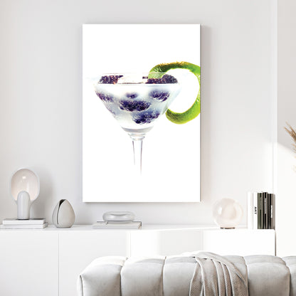 Blackberry Gin Cocktail canvas wall art print above a sofa in a contemporary living room