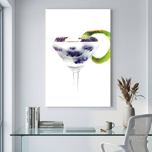 Blackberry Gin Cocktail canvas wall art print displayed in a styled living room