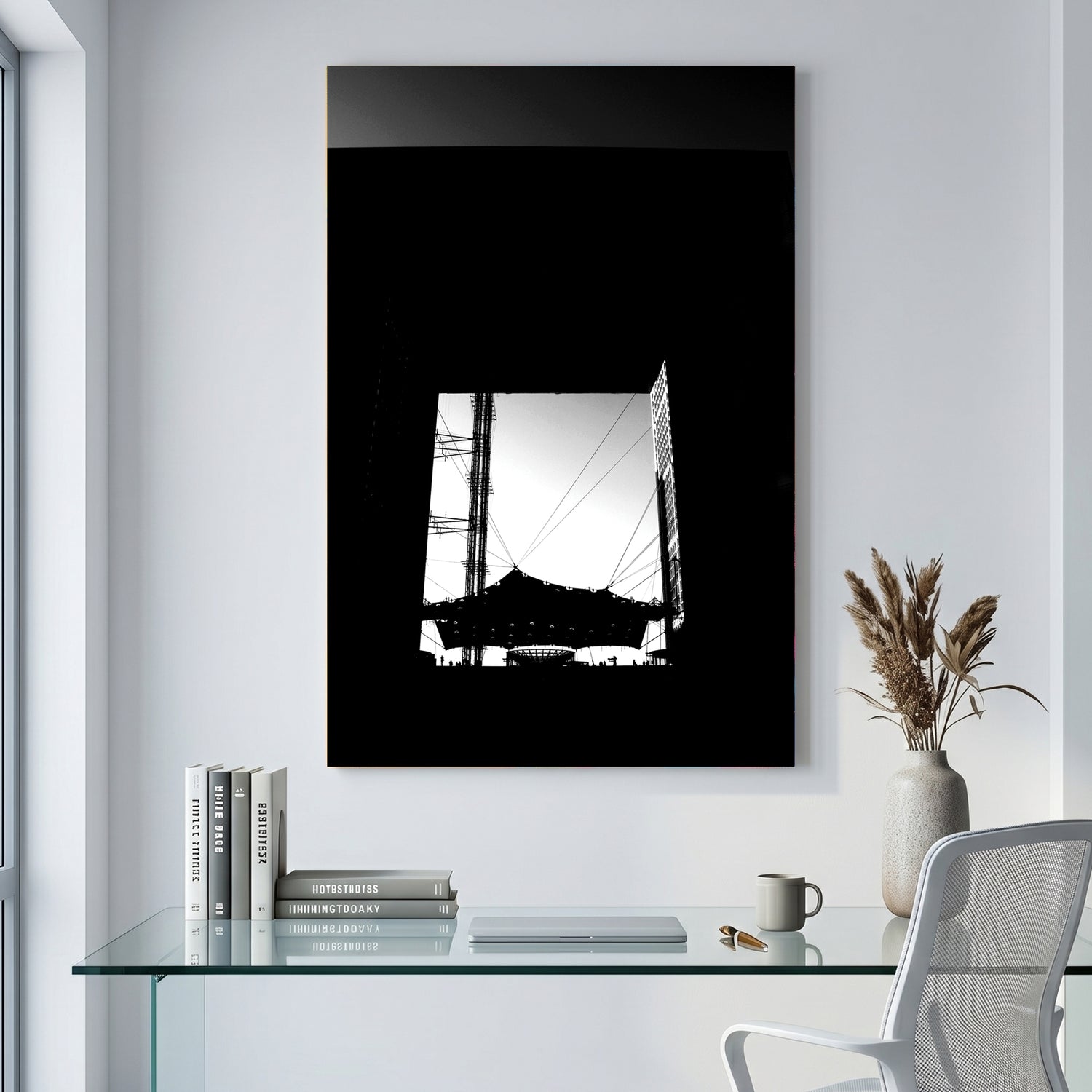 Grande Arche Paris canvas wall art print displayed in a styled living room