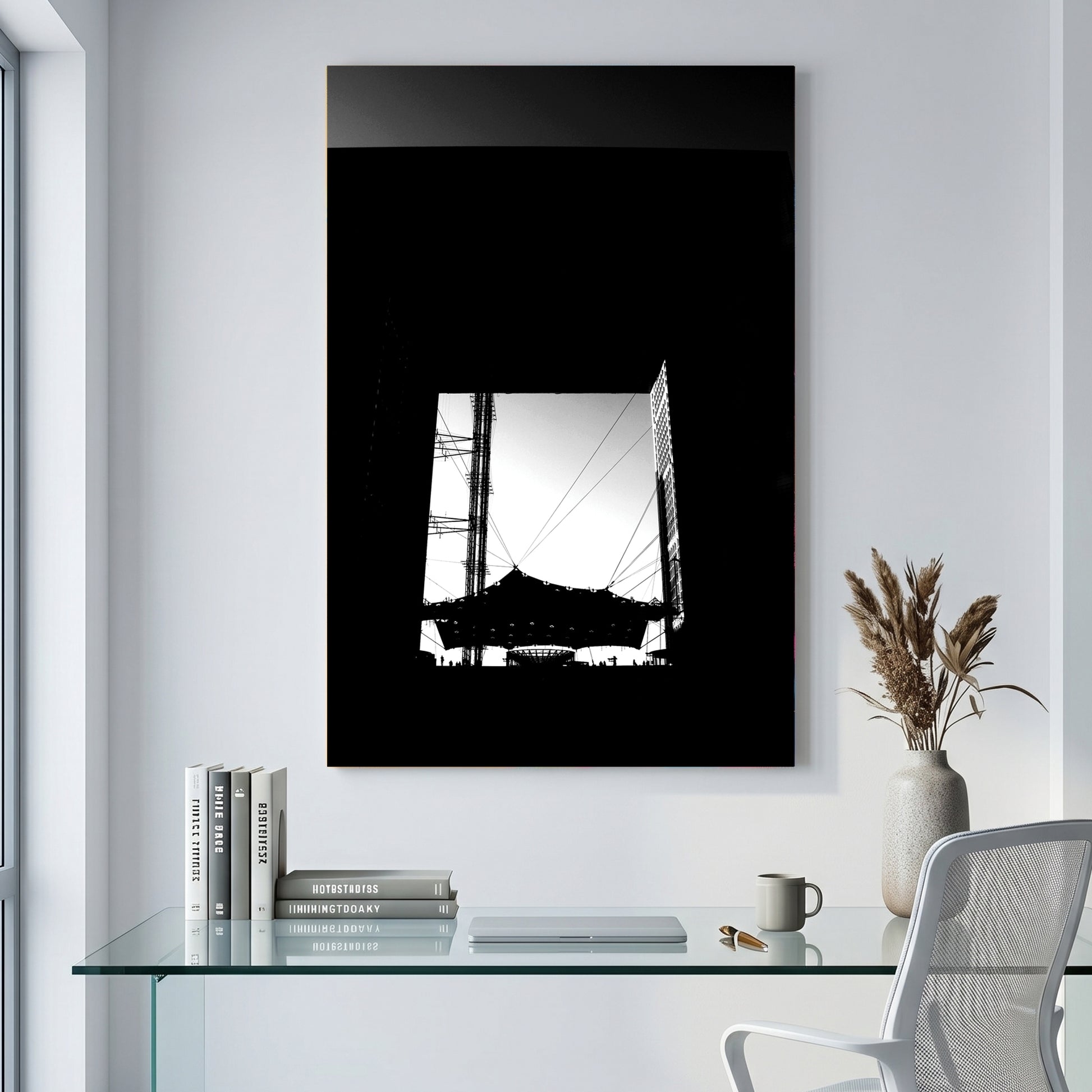 Grande Arche Paris canvas wall art print displayed in a styled living room
