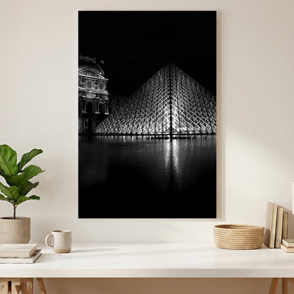 Louvre Pyramid Paris canvas wall art print styled in a modern interior