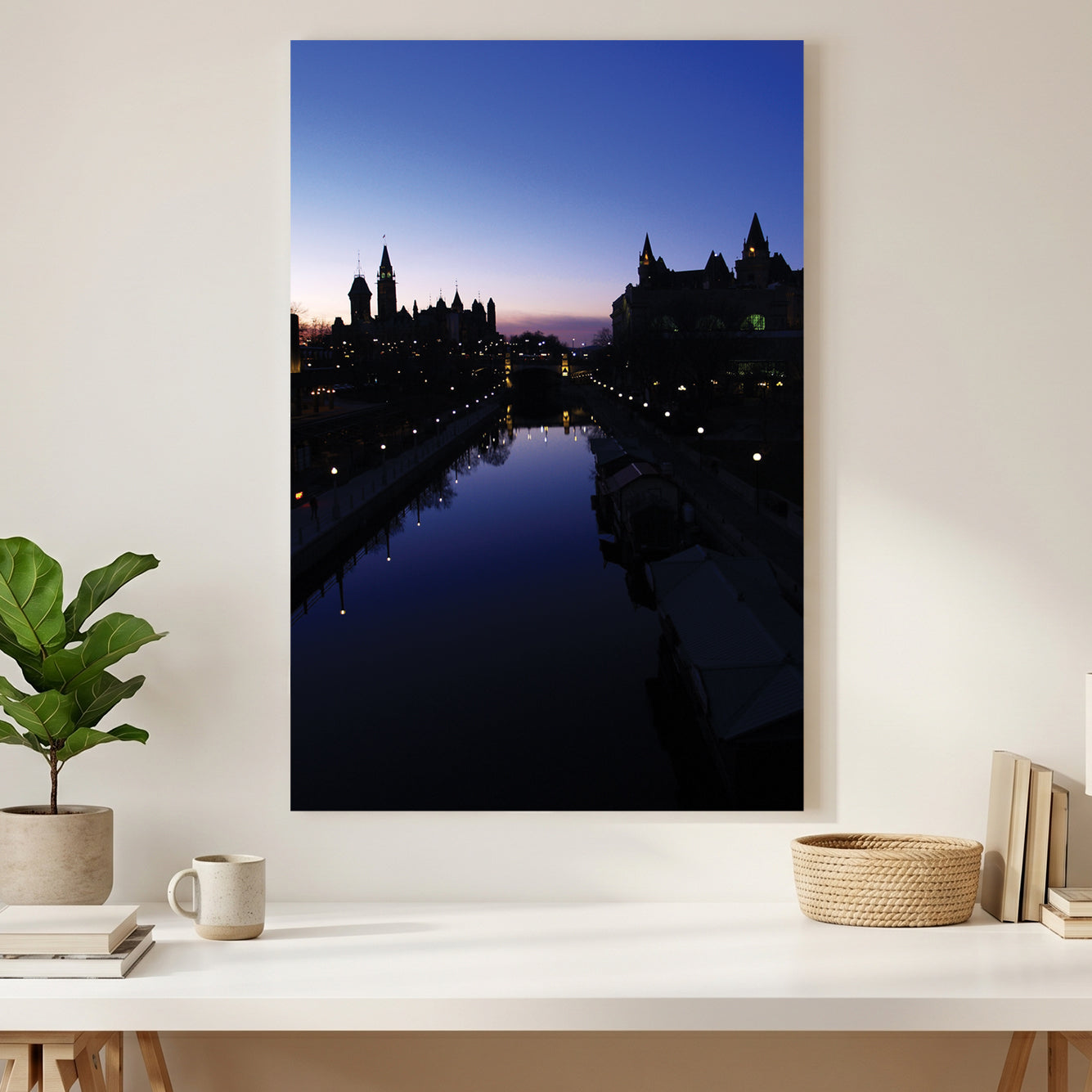 Ottawa Skyline Twilight canvas wall art print styled in a modern interior