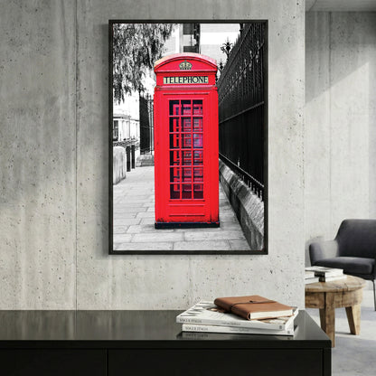 London Telephone Box framed canvas wall art print in a gallery-style display