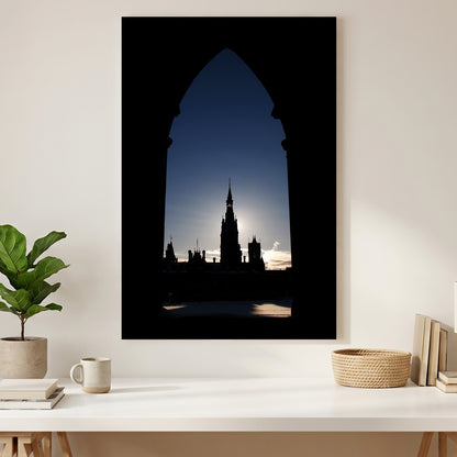 Parliament Tower Silhouette canvas wall art print styled in a modern interior