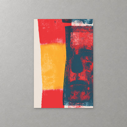 Blocks of red and yellow sit beside a navy and red shape that almost reads as a face, with a narrow cream strip at the left edge — canvas wall art print