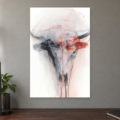 Longhorn Skull in Red and White Wall Art #4310