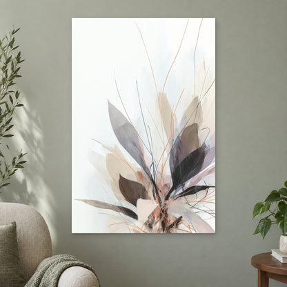 Soft Botanical Sweep Neutral canvas wall art on a sage green wall beside a cream armchair