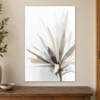 Botanical Sunburst canvas wall art on a cream wall above a wooden sideboard beside a door frame