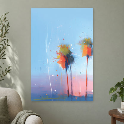 Palms Coming Apart canvas wall art on a sage green wall beside a cream armchair